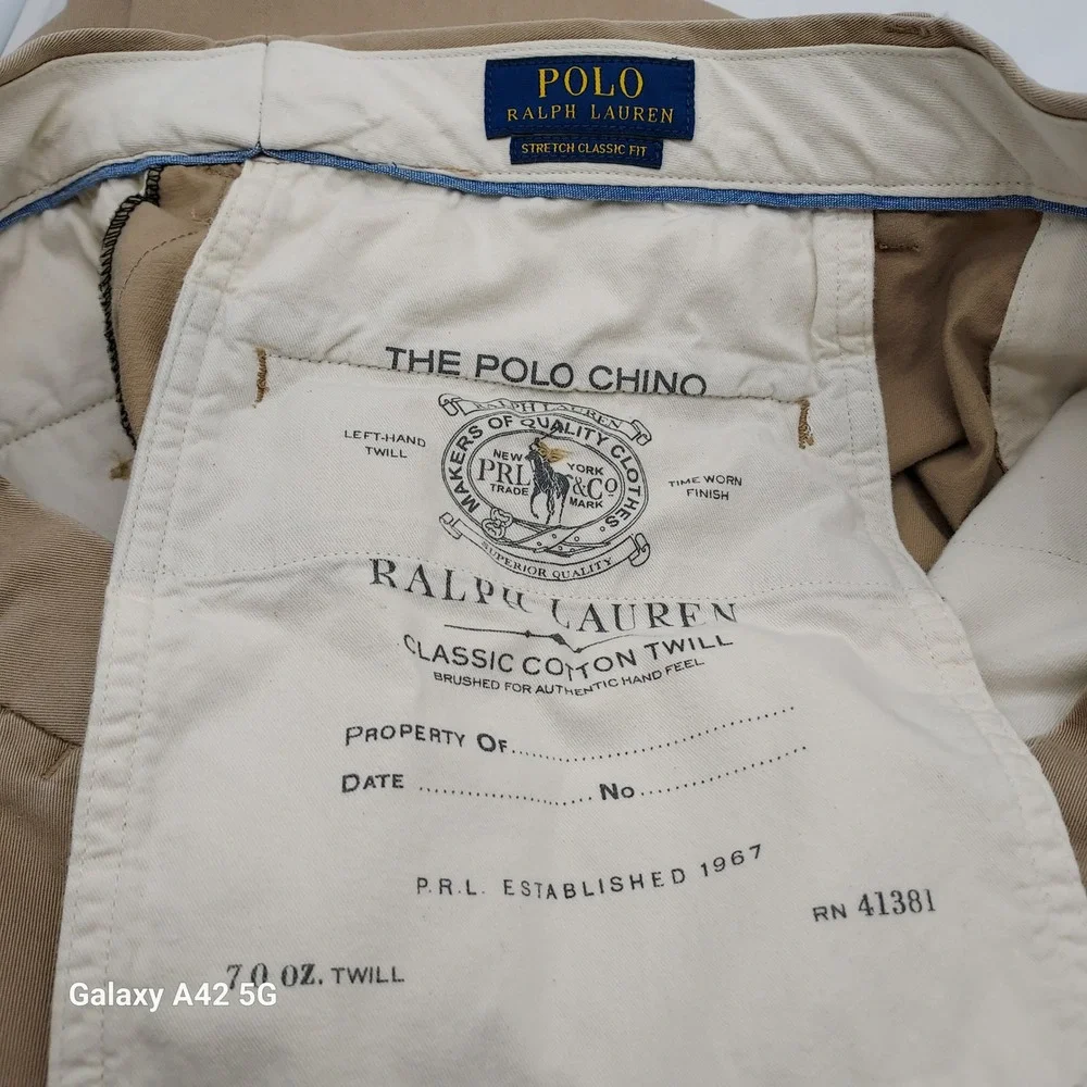 Polo Ralph Lauren Mens 34x27 Tan Stretch Classic Fit‎ Chino Cotton Twill Pants
